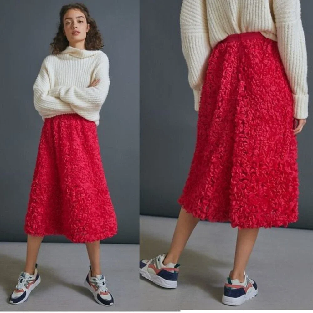 Pink Anthropologie Maeve Floral Lace Textured Full Midi Skirt (NWT) - Picture 6 of 6